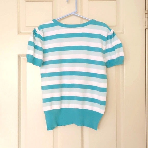 NWOT. The Children's Place Short Sleeve Knit Top w/multi color stripes. - Picture 2 of 4